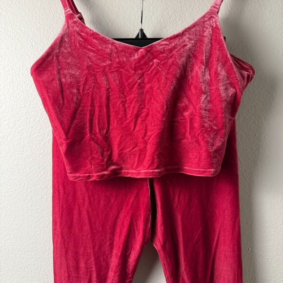 Athleta Elation Velvet Set M Red Velour Y2K Leggings V-Neck Crop Top - Picture 2 of 16